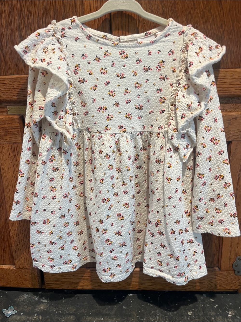 Zara Cream Long-Sleeve Floral Ruffle Top
